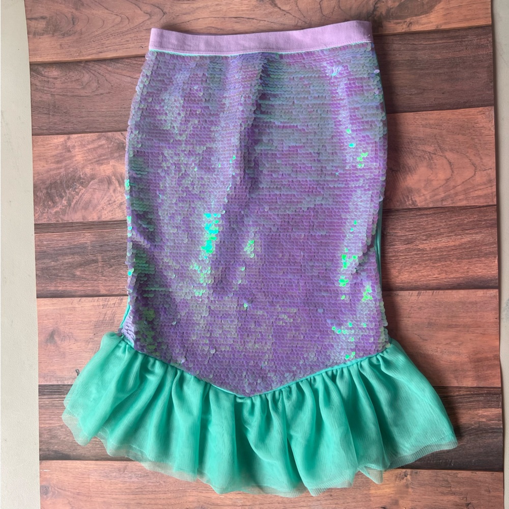 Disney Mermaid Purple Sequin‎ Blue Ruffle Midi Skirt Girls 7/8